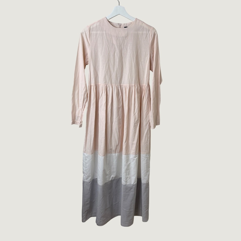 Refka Casual Maxi Dress Pink White Grey Color Block Cottagecore Modest Size 4